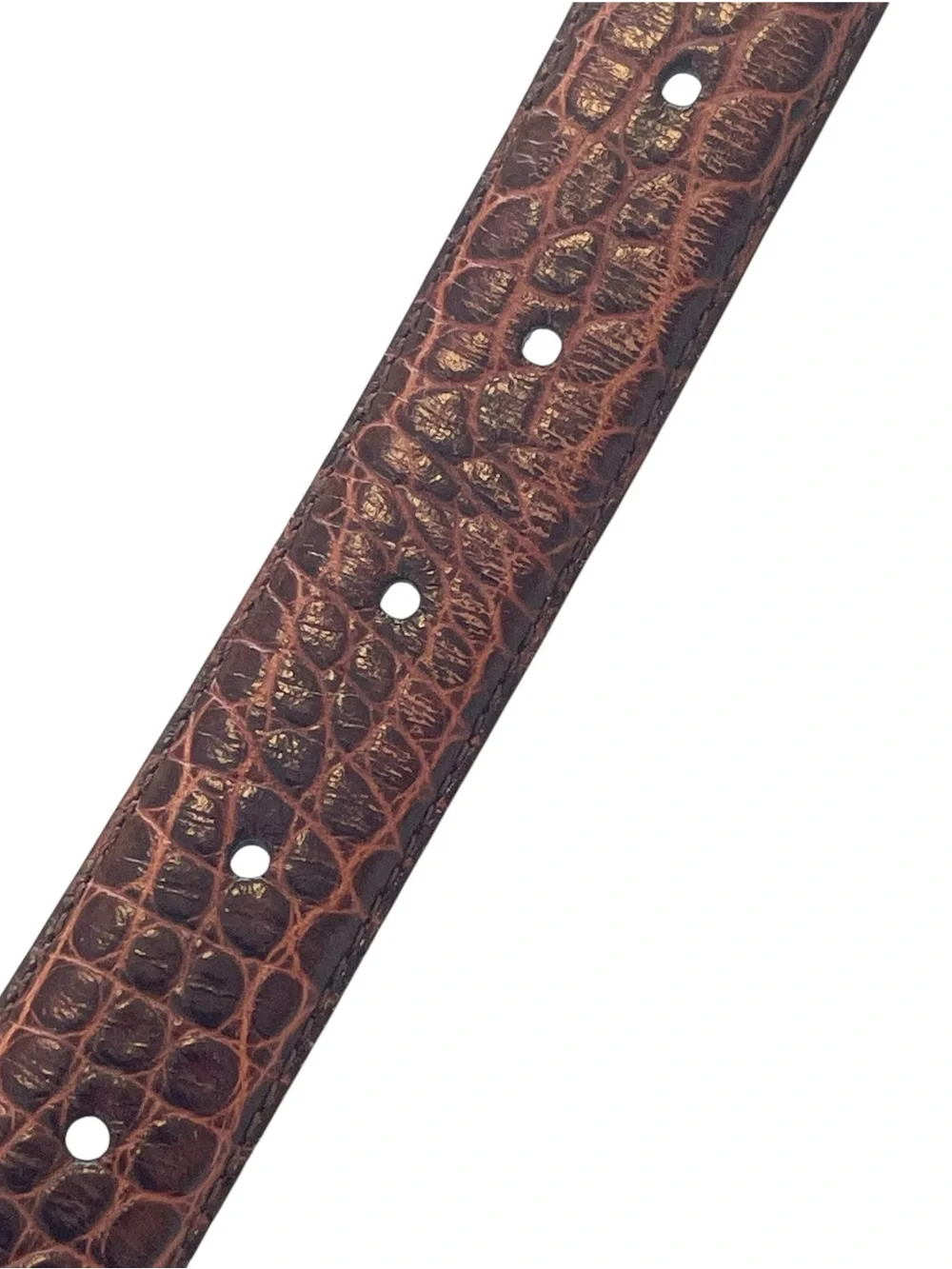 Ralph Lauren Brown Croc Embossed Leather Skinny Belt Vintage 90s Y2K Size S